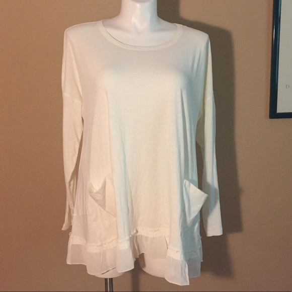 LOGO Long Sleeve Lace Peplum Lagenlook Pocket Top